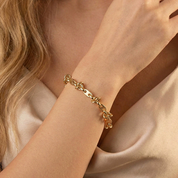 Wholesale Unisex Geometric Stainless Steel Real Gold Plated Chain Bracelet Minimalist Light Luxury Design
