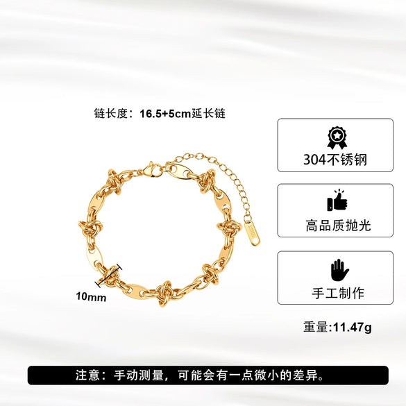Wholesale Unisex Geometric Stainless Steel Real Gold Plated Chain Bracelet Minimalist Light Luxury Design