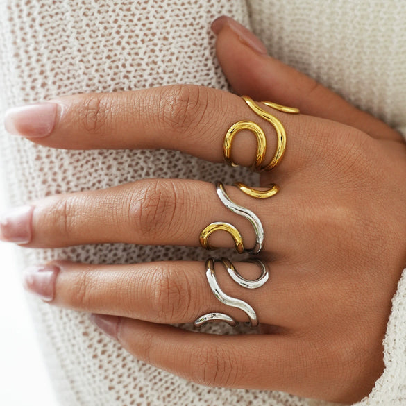 Wholesale Unisex Geometric Stainless Steel Rings With Pvd Furnace Vacuum Real Gold Plating