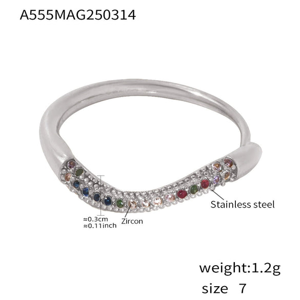 Wholesale Unisex Geometric Stainless Steel Zircon Electroplated Ferris Wheel Wave Ring Jewelry