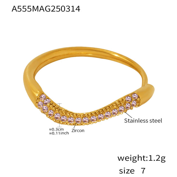 Wholesale Unisex Geometric Stainless Steel Zircon Electroplated Ferris Wheel Wave Ring Jewelry