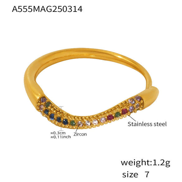 Wholesale Unisex Geometric Stainless Steel Zircon Electroplated Ferris Wheel Wave Ring Jewelry