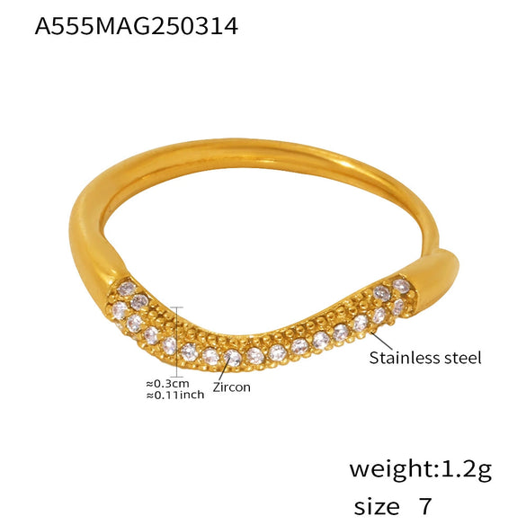 Wholesale Unisex Geometric Stainless Steel Zircon Electroplated Ferris Wheel Wave Ring Jewelry