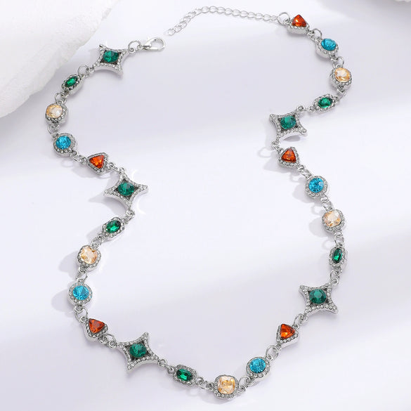 Wholesale Unisex Geometric Star Oval Pattern Zinc Alloy And Copper Electroplated Jewelry Necklace And Bracelet Set