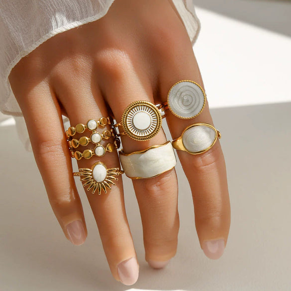 Wholesale Unisex Geometric Titanium Steel And Stainless Steel Enamel Electroplated Retro Opening Ring