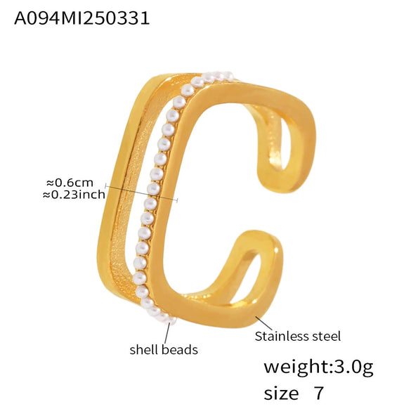 Wholesale Unisex Geometric Titanium Steel And Zircon Goldplated Doublelayer Opening Ring Hand Jewelry