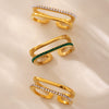 Wholesale Unisex Geometric Titanium Steel And Zircon Goldplated Doublelayer Opening Ring Hand Jewelry