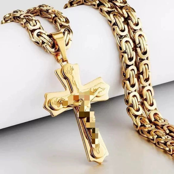 Wholesale Unisex Geometric Titanium Steel Cross Pendant Necklace With Polish Finish And Box Chain