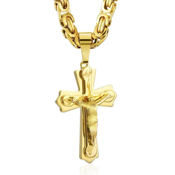Wholesale Unisex Geometric Titanium Steel Cross Pendant Necklace With Polish Finish And Box Chain