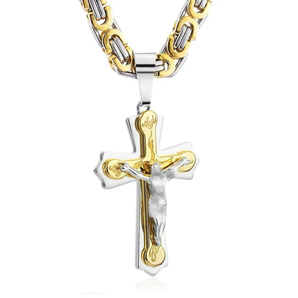 Wholesale Unisex Geometric Titanium Steel Cross Pendant Necklace With Polish Finish And Box Chain