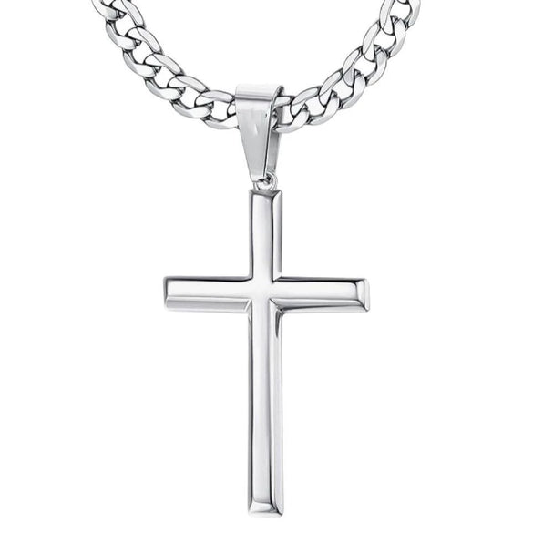 Wholesale Unisex Geometric Titanium Steel Cross Pendant Necklace With Polish Finish And Cuban Chain