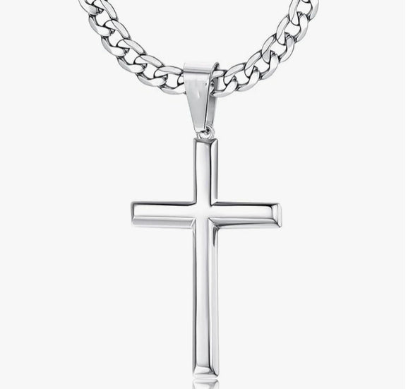 Wholesale Unisex Geometric Titanium Steel Cross Pendant Necklace With Polish Finish And Cuban Chain