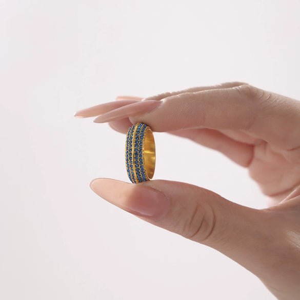 Wholesale Unisex Geometric Titanium Steel Electroplated Ferris Wheel Full Diamond Inlaid 5A Zircon Ring