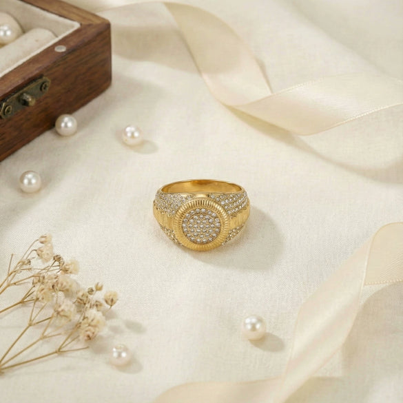 Wholesale Unisex Geometric Titanium Steel Electroplated 18K Gold Inlaid With Zircon Ring Accessories