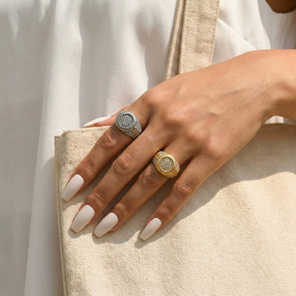 Wholesale Unisex Geometric Titanium Steel Electroplated 18K Gold Inlaid With Zircon Ring Accessories