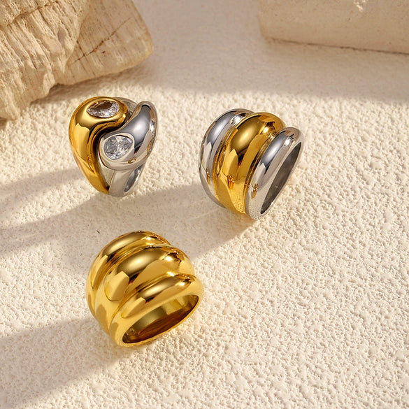 Wholesale Unisex Geometric Titanium Steel Ring With Pvd Furnace Vacuum Real Gold Plating