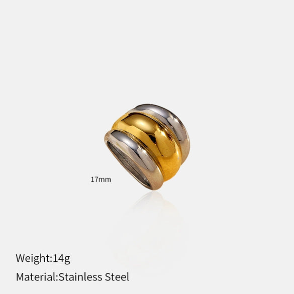 Wholesale Unisex Geometric Titanium Steel Ring With Pvd Furnace Vacuum Real Gold Plating
