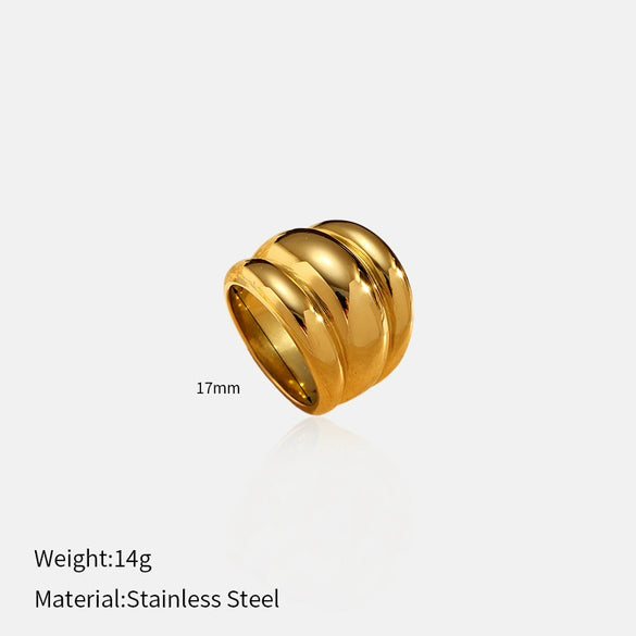 Wholesale Unisex Geometric Titanium Steel Ring With Pvd Furnace Vacuum Real Gold Plating
