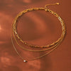 Wholesale Unisex Geometric Titanium Steel Zircon Gold Plated Threelayer Stacking Necklace