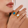 Wholesale Unisex Geometric Turquoise Stainless Steel Gold Plated Ferris Wheel Open Ring Niche Vintage Jewelry