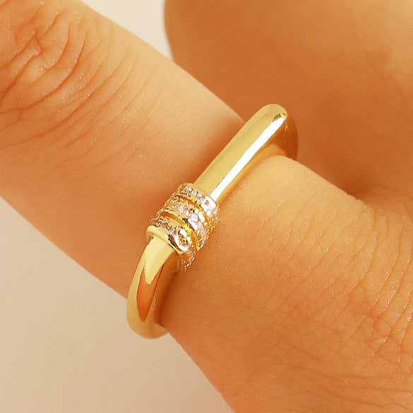 Wholesale Unisex Geometric Ushaped Copper Ring With Microinlaid Threelayer Zircon And Electroplating