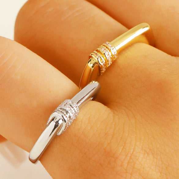 Wholesale Unisex Geometric Ushaped Copper Ring With Microinlaid Threelayer Zircon And Electroplating