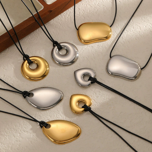 Wholesale Unisex Geometric Wax Rope Stainless Steel Necklace With Pvd Furnace Vacuum Real Gold Plating