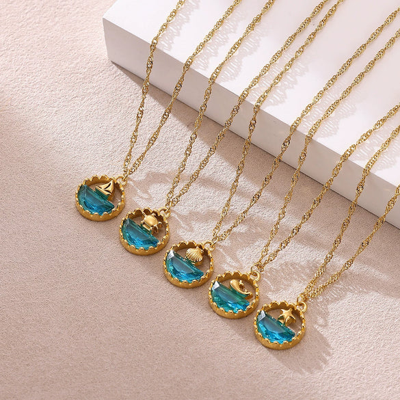 Wholesale Unisex Gold Electroplated Stainless Steel Dolphin Sunflower Cross Chain Retro Clavicle Necklace