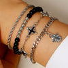 Wholesale Unisex Gold Plated Geometric Iron Retro Cross Multilayered Beaded Bracelet Hiphop Punk Style Jewelry Accessories