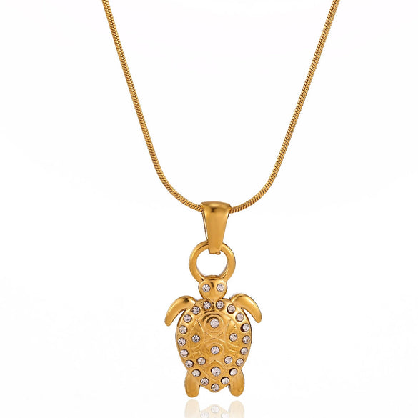 Wholesale Unisex Gold Plated Stainless Steel Rope Chain Necklace With Diamond Turtle Pendant Marine Series High End Jewelry