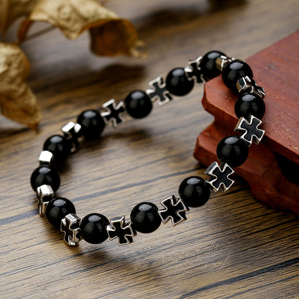 Wholesale Unisex Handmade Black Onyx Cat's Eye Stretch Bracelet