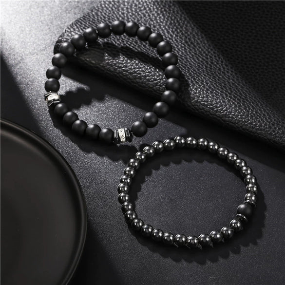 Wholesale Unisex Handmade Geometric Black Frosted Copper Bead Bracelet Accessories