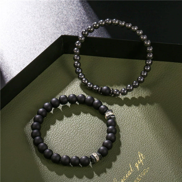 Wholesale Unisex Handmade Geometric Black Frosted Copper Bead Bracelet Accessories