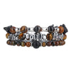 Wholesale Unisex Handmade Geometric Elastic Beaded Bracelet With Tiger Eye Stone Black Gallstone Alloy Stainless Steel