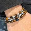 Wholesale Unisex Handmade Geometric Elastic Beaded Bracelet With Tiger Eye Stone Black Gallstone Alloy Stainless Steel