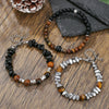 Wholesale Unisex Handmade Geometric Elastic Beaded Bracelet With Tiger Eye Stone Black Gallstone Alloy Stainless Steel