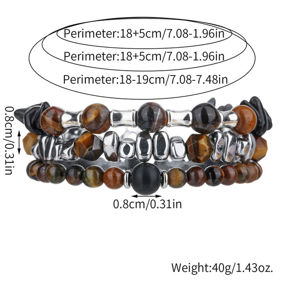 Wholesale Unisex Handmade Geometric Elastic Beaded Bracelet With Tiger Eye Stone Black Gallstone Alloy Stainless Steel