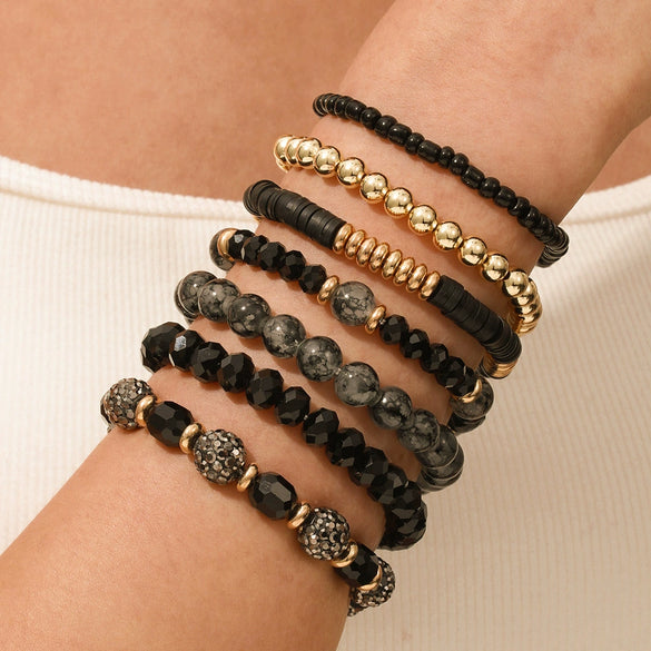 Wholesale Unisex Handmade Geometric Glass Multi Layer Stacked Elastic Bracelet