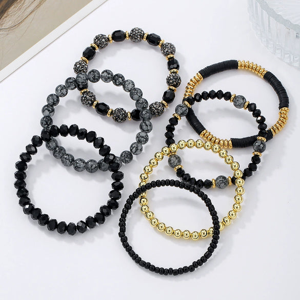 Wholesale Unisex Handmade Geometric Glass Multi Layer Stacked Elastic Bracelet