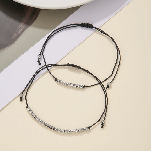 Wholesale Unisex Handmade Geometric Stainless Steel Woven Bead Bracelet For Family Friends