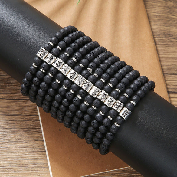 Wholesale Unisex Handmade Volcanic Rock Geometric Twelve Constellation Energy Beaded Bracelet
