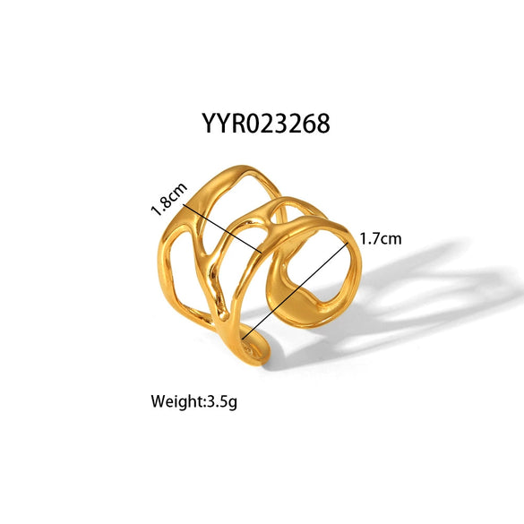 Wholesale Unisex Heart Shaped Opening Adjustable Stainless Steel Ring With Pvd Furnace Real Gold Electroplating