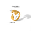 Wholesale Unisex Heart Shaped Opening Adjustable Stainless Steel Ring With Pvd Furnace Real Gold Electroplating