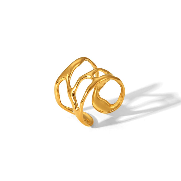 Wholesale Unisex Heart Shaped Opening Adjustable Stainless Steel Ring With Pvd Furnace Real Gold Electroplating