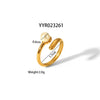 Wholesale Unisex Heart Shaped Opening Adjustable Stainless Steel Ring With Pvd Furnace Real Gold Electroplating
