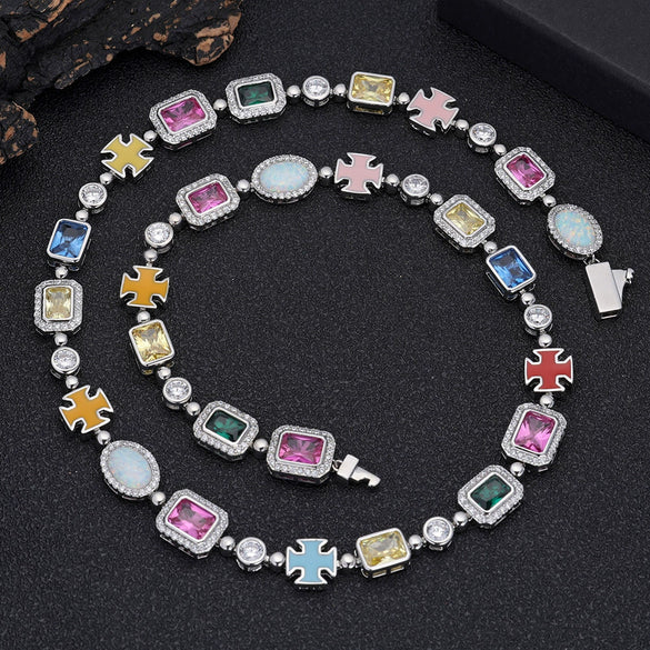 Wholesale Unisex Hip Hop Geometric Gemstone Copper Necklace