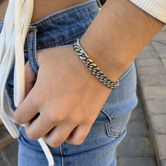 Wholesale Unisex Hip Hop Stainless Steel Cuban Chain Bracelet With Geometric Design And Stainless Steel Color Treatment