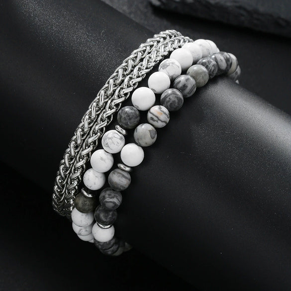 Wholesale Unisex Hip Hop Stretch Handmade Geometric Stone Chain Bracelet