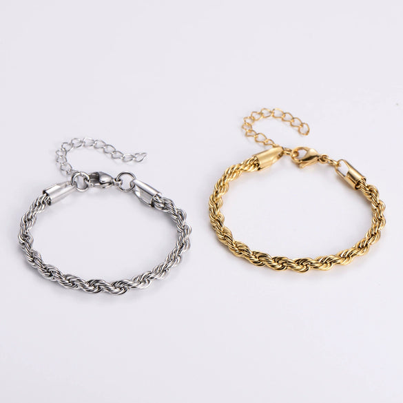 Wholesale Unisex Hip Hop Titanium Steel Electroplated 18K Gold Twist Chain Bracelet