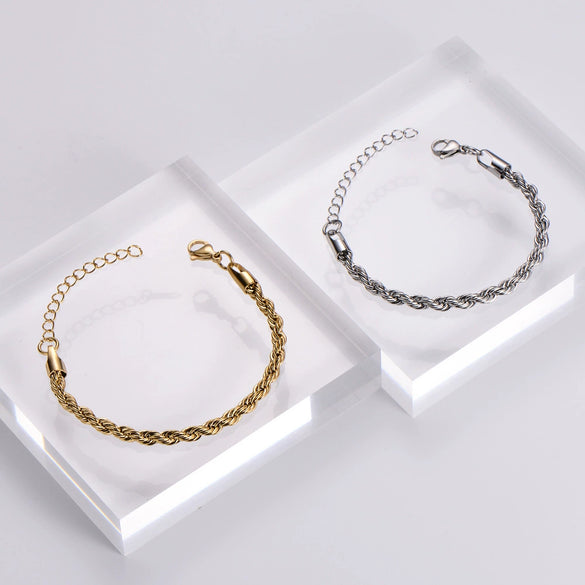 Wholesale Unisex Hip Hop Titanium Steel Electroplated 18K Gold Twist Chain Bracelet